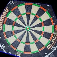 AI dartboard mapping showing single, double, treble areas and bullseye for automatic score calculation